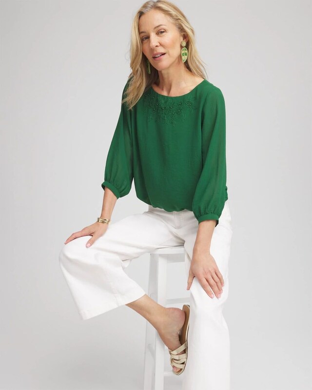 Embroidered Crinkle Chiffon Blouse - image 2